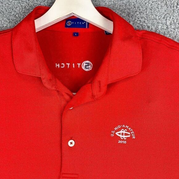 Stitch Golf Polo Shirt Mens Large Red Golfer 2018 US Mid Amateur Golfer Casual - Picture 2 of 13
